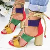 Kvinnor Sandaler Lace Up Summer Shoes Woman Heels Sandals Pekad Fisk Munnen Gladiator Sandaler Kvinna Hemp Rope High Heels Shoes X0526