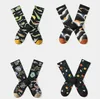 Yuppie hip hop calcetines europeo americano francés algodón moda ocio calle medio tubo jacquard patrón negro pescado acero nube apio flor tulipán medias hasta la rodilla