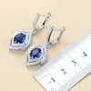 Aaa + naturlig blu zircon silver färg brud bröllop smycken uppsättningar för kvinnor armband längd 18 + 3 cm ringstorlek 6/7/8/9/10 h1022