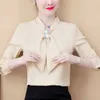 plus size Womens tops and blouses ladies tops chiffon blouse bow Solid blusas fashion shirts for women tops black 8053 210527