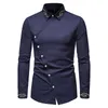 Camisas bordadas Hombres asimetría Slim Camisa casual de manga larga para hombre Trabajo de negocios Boda Marca Camisas Vestido de gran tamaño Camisa 210524