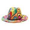 여성 레오파드 Patckwork 와이드 브림 페도라 모자는 남성용 재즈 파나마를 느꼈다 레드 고트 빈티지 웨딩 모자 모자