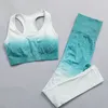 Kadınlar Dikişsiz Yoga Kıyafetler Fitness Giyim Degrade Spor Sutyen Spor Suits Uzun Kollu Kırpma Üst Gömlek Yüksek Bel Koşu Tayt Egzersiz Setleri