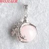 WOJIAER naturel Dragon griffe pendentif rond Rose Quartz pierres pendule collier pour hommes femmes bijoux Reiki amulette cadeau N3106