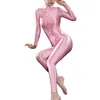 Plus Size Sexy Full Body Bodysuit High Elasitc Clubwear Sheer Smooth Pants Oil Gloosy Sexy Tight Shaping Candy Color F37 210326