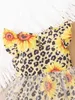 Baby Leopard Sunflower Print Contrast Mesh Flutter Mouw Jurk Zij
