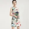 Women's Runway Dresses O Neck Sleeveless Printed Beaded Fashion Dobby Short Dress Vestidos