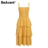 BeAvant Spaghetti Strap verano Midi vestido de mujer de cintura alta Twist Boho Vestidos Sundress mujer vacaciones vestido Casual Vestidos 210709