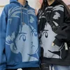 Rolig tecknad tryckta hooded tröja kvinnor Koreanska chic hajuku streetwear bf stor storlek lös mode 210608