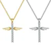 Punk Trendy Cross Rhinestone Necklace for Women Angel Wings Bling Zircon Pendant Clavicle Long Chain Korean Elegant Jewelry