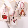 Linnen Kerstmishandtas Kinderen Snoepzakken Geborduurde Cartoon Santa Claus Oude Man Gift Bag Ornament HH21-472