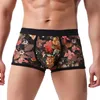 Gym Kläder Mode Mäns Boxer Briefs Lace Printed Panties Mens Black Elastic Andas Underkläder Blomma Tryck Seamless Underbyxor