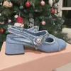 Sandales à talons épais bleus pour femmes, pantoufles vides à dos en chaîne mélangées avec des talons épais bleus, nouvelle collection printemps et automne 2022