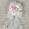 Headpieces T84B Japanese Lolita Bonnet Sweet Lace Artificial Flower Pearl Beading Top Hat Kawaii Ribbon Bow Feather Side Hair Clip Gothic