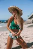 セクシーな花のフリルの裾ビキニセット女性の植物vネックハイウエスト2ピース水着ガールビーチ水着水着バイキニス210621