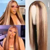 Ombre Honigblonde Spitze-Front-Perücke, gerade, Remy-Haar, Seidenbasis, volle Schnürsenkel, Echthaar, mit Babyhaaren, 360-Spitze-Frontal