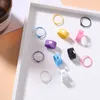 Moda colorido metal espray pintura corazón anillo abierto conjunto para las mujeres color caramelo pintado a mano nudillos anillo joyería