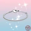 Femme Bracelet 925 Sterling Silver Moments Heart T-Bar Snake Chain Bangle for Women Fine Jewelry Gift Pulseira