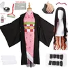 vuxen och barn Hot New Anime Demon Slayer: Kimetsu no Yaiba Cosplay Kamado Nezuko Kvinna Japansk Kimono Cosplay Kostym Y0903