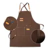 Cowboy Apron Korean Fashion Unisex Work Adjustable Cooking Baking Kitchen Canvas s with Multi-pocket 210625