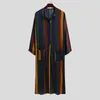 Ethnic Clothing INCERUN Men Robe Vintage Striped Long Sleeve Muslim Kaftan O Neck Buttons Jubba Thobe Pockets Dubai Arabic