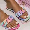 Pantofole a catena da donna Browm Summer Open Toe Jelly Flat Slides Stampa Fiori Sandalo Moda Arcobaleno Infradito Spiaggia all'aperto Scarpe casual 5 colori