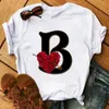 Custom Name Letter Combination Women T Shirt Rose Flower Letter Font A B C D Skriv ut Kortärmad Tee Toppar Kvinnlig T-shirt Kläder X0527