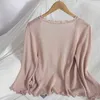 Sommer wilde lässige gestrickte kleine Strickjacke für Damen Top Jacke Koreanische Rüschen V-Ausschnitt Bluse Strickjacken Hohlstrickpullover Frauen 210805