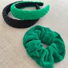 Vintage Green Headband for Women INS Fashion Elastic Hair Rubber Bands Personality Towel Fabric Make Up Hairband