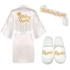 glitter gold Birthday Queen with crown birthday girl satin slipper party kimono Gift for Her Princess Spa robes