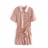 BBWM Mode Femmes Polo Col Draw String Robe À Manches Courtes Chic Dames Été Mini Robe Robes 210520