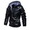 Casual Motorcycle PU Autumn and Winter Fashion Leather Men's Slim Detachable Hooded Warm Jacket Wool Clothin X0621