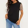 Sequins Patchwork T Shirt Summer Short Sleeve Casual Tshirt Women O-Neck Basic Tee Loose Ladies Tops Camisas 210508