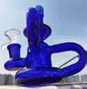 Bongs azules Recycler Dab Rig Cachimba para fumar gruesa 14 mm Junta de vidrio Bong Bongs de agua de vidrio baratos Base de boya Bong