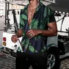 Camicia hawaiana a maniche corte da uomo Autunno allentato letterario stile casual da uomo Camicie da spiaggia stampate con foglie di albero