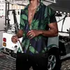 Camisa havaiana de mangas curtas Homens Outono solto literário estilo casual homens de praia de férias impresso árvore de folhas de folhas