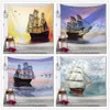 Tapeçarias vendendo pintura a óleo Navio de navegação impressão digital tapeçaria decoração de parede cobertor toalha de praia