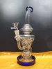 Plates-formes pétrolières en verre épais dab recycleur bleu fumer bong avec pomme de douche perc tuyaux en verre plate-forme pétrolière 14.4mm joint zeusart boutique