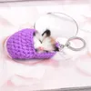 Keychains Cute Sleeping Mouse Pompom For Women Girls Handmade Woven Shoes Faux Fur Kitten Key Chains Fluffy Car Rings Miri22