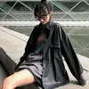 Mode losse zwarte lederen moto jas vrouwelijke Koreaanse bovenkleding ontwerper en jas vrouwen winter streetwear dame tops 210604