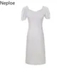 Neploe Abito bianco Donna Chic Vintage Sexy Backless Abiti Mujer Chic Lace Up Bow Robe Abiti eleganti temperamento sottile 210422