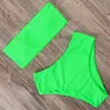 High Waisted Neon Bikini Woman Bandeau Bathing Suit swim wear Mayo Push Up Swimwear Tube Top Sexy Two Piece Swimsuit For Women
