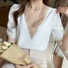 Kadın Bluzlar Gömlek Derin V Yaka Seksi Kadınlar Şifon Yarım Kollu Kadın Gevşek Beyaz Elgant Bayanlar Casual Giysiler Blusas Tops