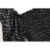 Vintage Polka Dot Print Crop Shirt Women Sexy Square Neck Elastic Ruched Body Slim Fit Blouse French Tops 210429