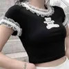 Goth T Shirts Fashion Kpop Bear Print Graphic Summer E Girl Sexy Lace Crop op MINGLIUSILI Gothic Women Clothing 210623