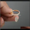 Cluster Jewelryrongxing Simple Crystal Thin Rings For Women Wedding Bands Rose Gold Color Clear White Zircon Engagement Ring Jewelry Drop Del