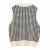 Stylish Chic Houndstooth Plaid Sleeveless Sweater Women Fashion V-Neck Pullovers Elegant Ladies Casual Jumpers 210520