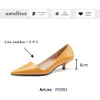 SOPHITINA Woman Yellow Mature Sexy Style Pumps Woman Shallow V- Shape Genuine Leather Med Thin Heel Dress Shoes PO992 210513