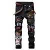 High Street Fashion Mens Jeans Night Club Black White Color Personal Designer Printed Jean Skinny Hip Hop Men Punk Pants