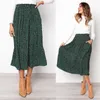 Skirts 2021 Summer Casual Chiffon Print Pockets High Waist Pleated Maxi Skirt Womens Long For Women